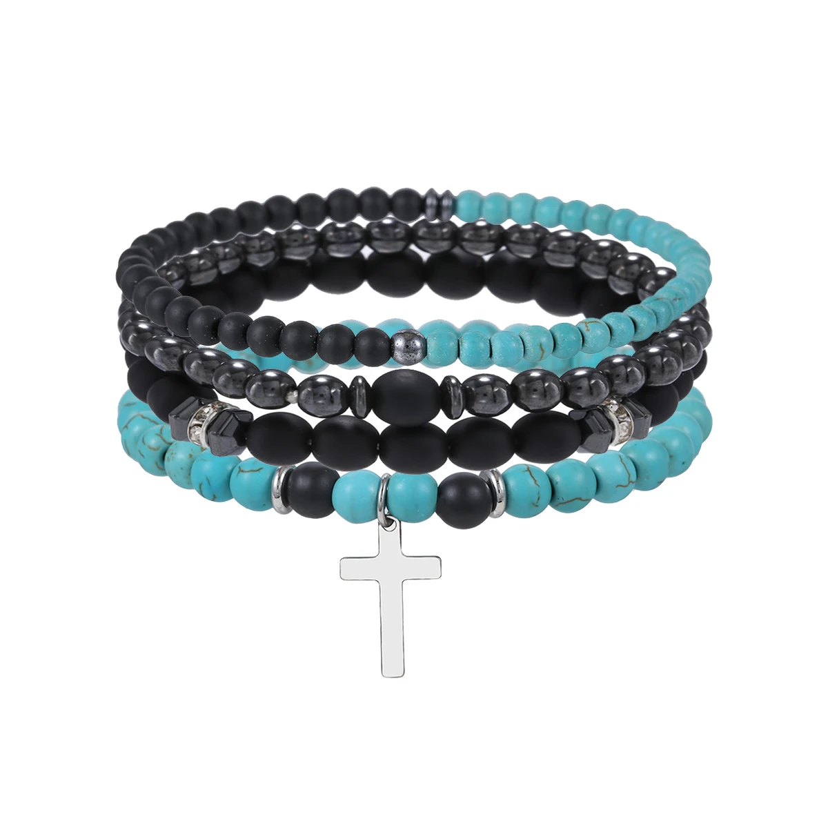 Gall Stone Volcanic Stone Wood Beads Men's Bracelet 4Pcs/Set For Couple Friends