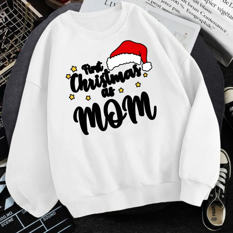 Sudaderas familiares a juego Primera Navidad Como mamá Papá Hermano Hermana Diseño Sudadera clásica Sudadera con capucha a juego familiar navideña