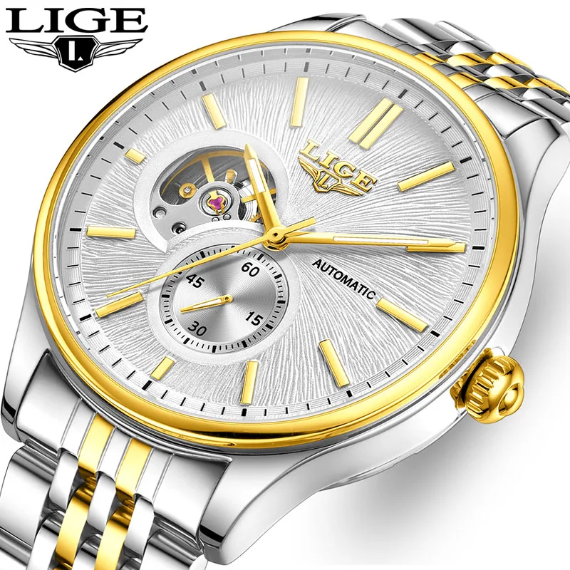 LIGE Automatic Watch For Men Fashion Stainless Steel Waterproof Luminous Watch Men Casual Sports Men's Mechanical Wristwatches