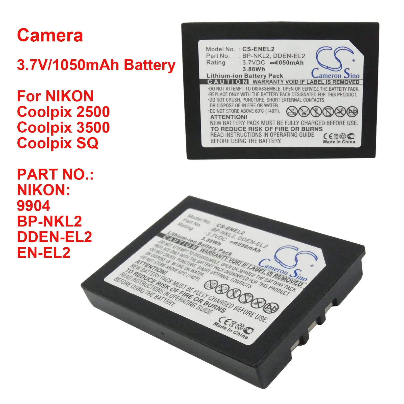Fotocamera 1050Mah Batteria Per Nikon Coolpix 2500 3500 Sq 9904 Bp-Nkl2 Dden-El2 En-El2 Cameron Sino