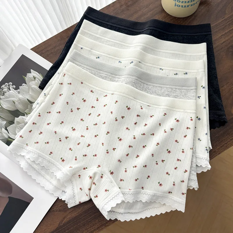 3PCS 섹시한 얇은 속옷 여성 팬티 소프트 복서 바지 편안한 중반 허리 통기성 레이스 흔적 없음 Intimates