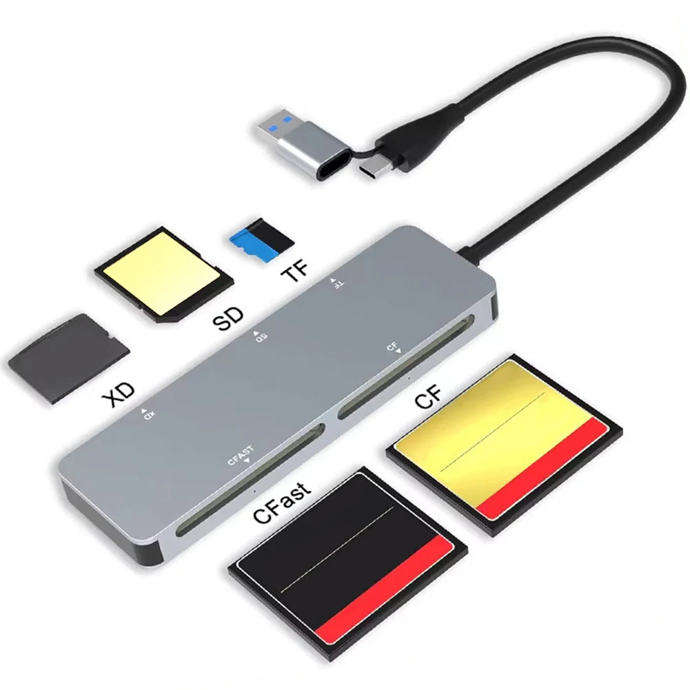 5 in 1 멀티 메모리 카드 리더, C타입 및 USB A, 윈도우 XP, 비스타, 7/8 맥 OS용, 5Gbps CFast, XD, CF, SD, TF 리더