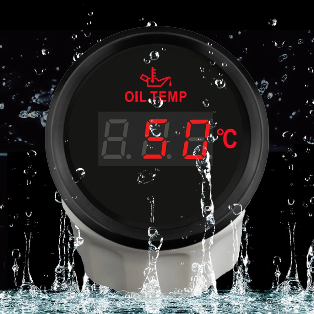 엘링 최신 방수 52mm 오일 온도계 게이지 미터 신호 50-150 ℃   RV 자동차 트럭 선박 9-32V용 빨간색 백라이트 포함