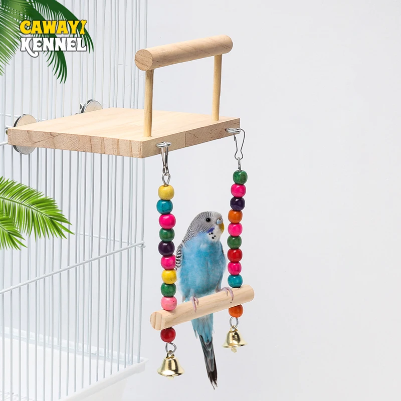 Pet Bird Toy Pet Toys Pet Chew Toys Pet Exercise Toy Pet Teeth Grinding Toy CAWAII KENNEL Pet Bird Swing Toy Wooden Parrot Perch Stand Playstand Chewing Beads Cage Playground for Budgie Birds
