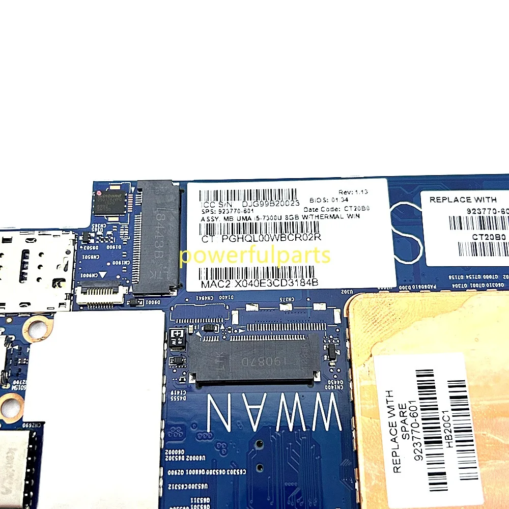 For HP Elite X2 1012 G1 Tablet Motherboard 923770-601 i5-7300U 8GB 6050A2863101 Working Good