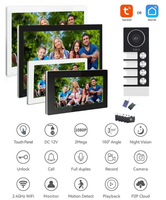 2/3/4 Multifamily TUYA WiFi Video Doorphone Building Intercom Kits 7/10 Inch Screen Monitor Door Bell APP Card Unlock Apartment 2