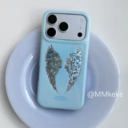 Korea - inspired Blue Angel Wings Shining Y2K Cool Girl Phone Case with Bumper Cover - iPhone 12 Mini (A)