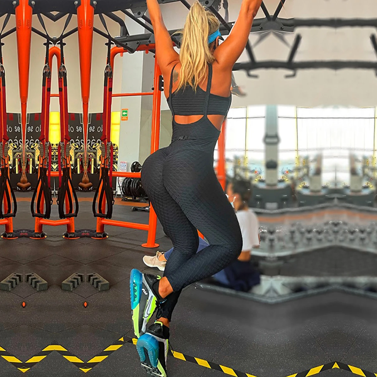 Oshoplive Female Fashion Sexy V-Neck Bra&wrap High Waist Jumpsuits 2 Piece Set 2023 Spring Summer Breathable Fitness Sportssuits
