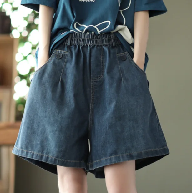 ladies shorts Spring Denim Shorts Women Casual Solid Color 2022Loose Pockets Buttons Washed Female Wide leg Pants Fashion gym shorts Shorts