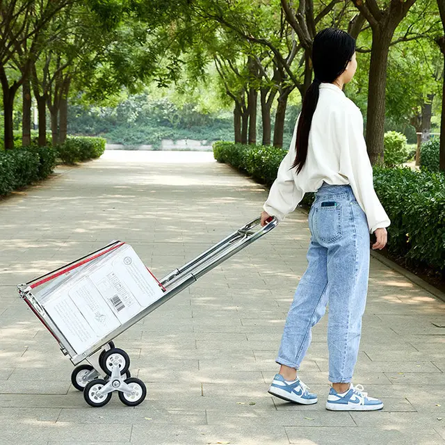 Kézzel Borított Kocsi Felmászó Lépcsőn Felfelé A Hatkerekű Háztartás Összecsukása