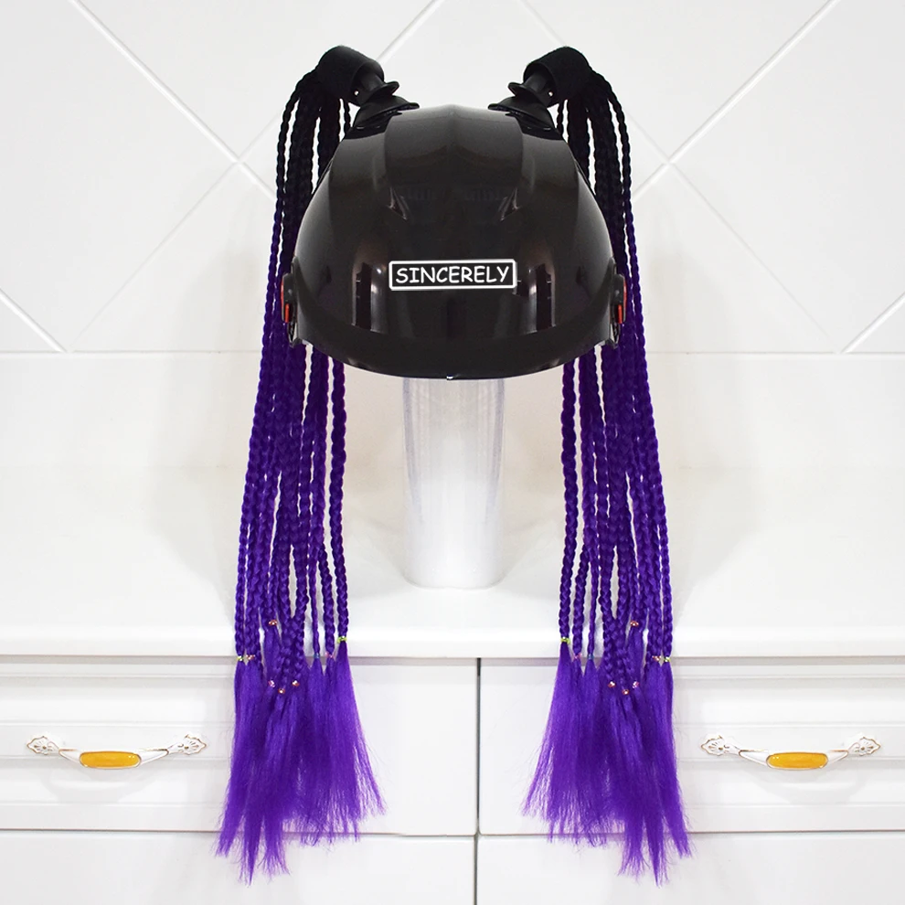 Tresse De Casque Moto Queue De Cheval Rose Violette - Perruque Détachable Avec Ventouse Pour Casque Scooter Universel Homme Femme