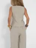 Fashion Vest And Pants Sets For Women Cotton Solid Casual Suit Patchwork Sleeveless Button Top + Pants 2 Piece Set Office Ladies 6