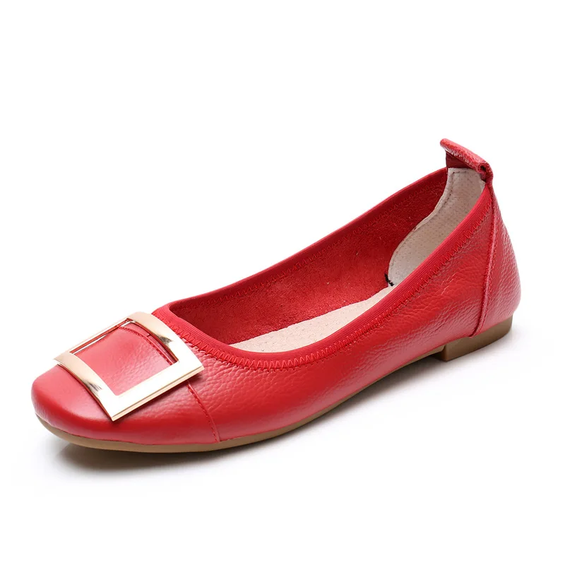 Top Layer Cow Genuine Leather Shoes Elegant Lady Shallow Mouth Soft Sole Single Shoes  Relax Lazy Casual Driving Shoes