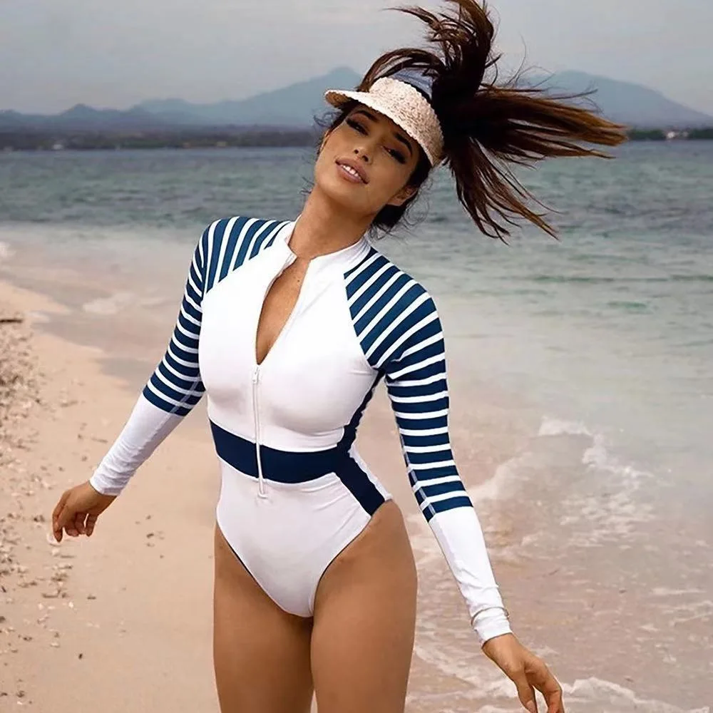 New Sexy One Piece Swimsuit Push Up Swimwear Women  Long Sleeves Swim Suit Bathing Suit Women Summer Beach Wear