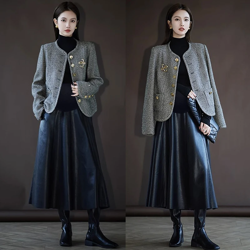Pleated PU Maternity Skirts Autumn Winter Fashion A Line Belly Bottoms Clothes for Pregnant Women Pregnancy