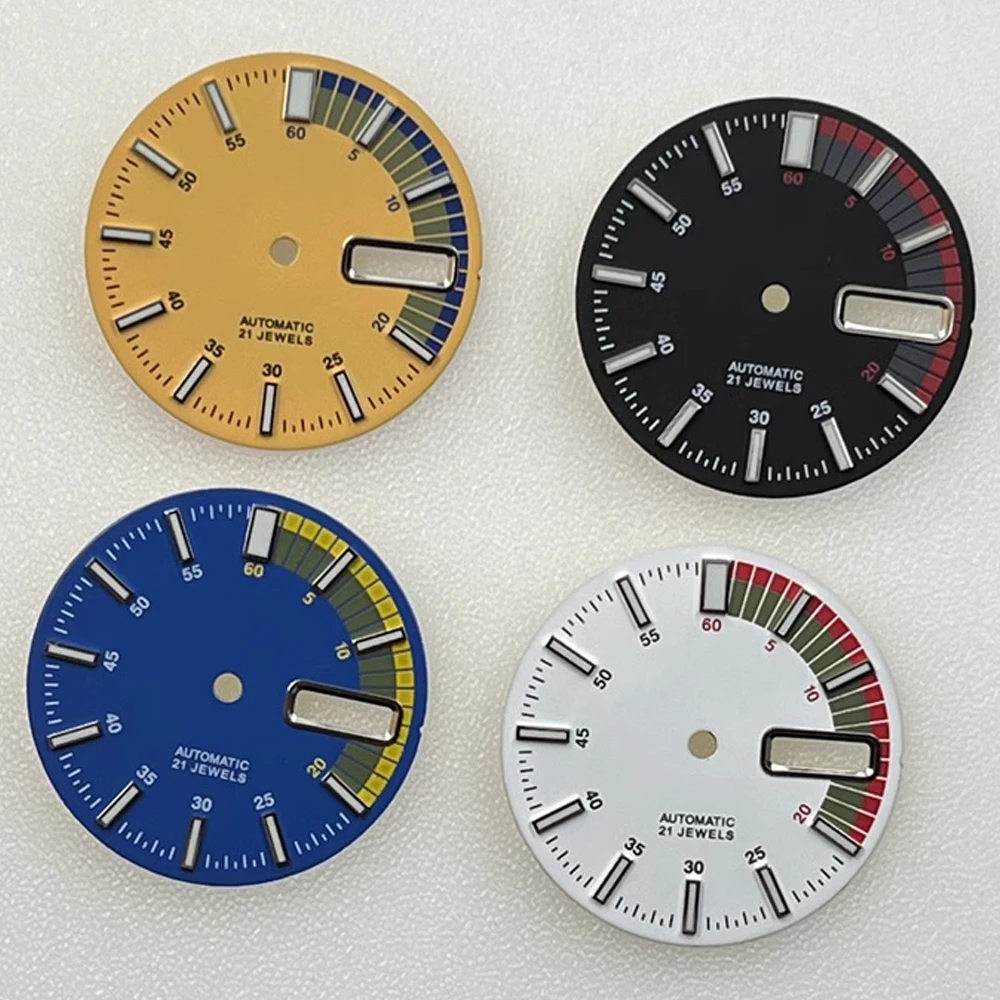 

New Watch Dial 28.5mm Green Luminous NH35 Dial Fits for NH35 NH36 4R35 4R36 Movement Men Double Calendar Watch Faces 3.0 o'clock