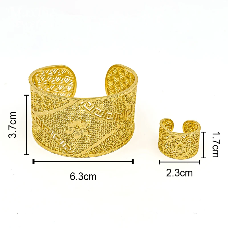 Hohler klassischer Armband mit Ring-Set, Dubai, 18 Karat vergoldet, Schmuckset für Frau, afrikanische Braut, Hochzeit, Party, Accessoires, Geschenke – Detail 12