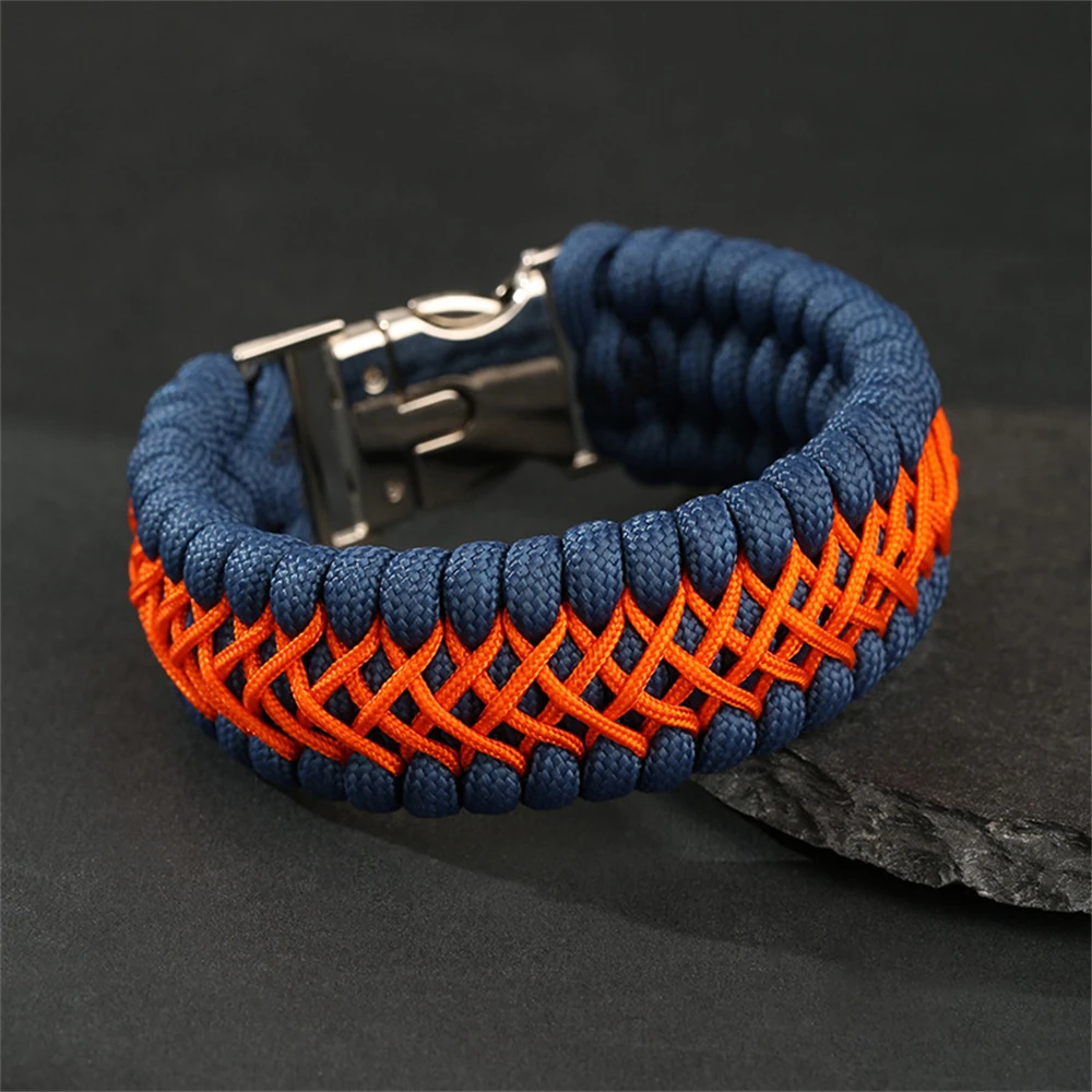 Bracelet paracorde gris orange homme fermeture magnétique pratique survie
