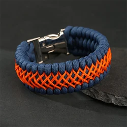 Handmade 7 - Core Paracord Men's Bracelet - Vintage Outdoor Survival & Hiking Wristband Gift - 20cm (Blue)