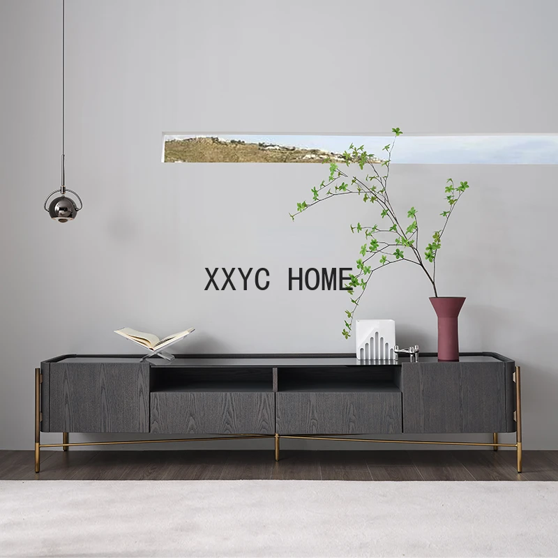 

Italian Modern Living Room Set Solid Wood Floor Cabinet Nordic Minimalism Wrought Iron TV Cabinet