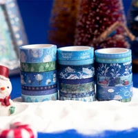 19 Pcs/set Blue Forest Snowflake Silvery Christmas Tree Washi Tape Set Scrapbooking Diy Journal Stationery Deco Art Supplies 2