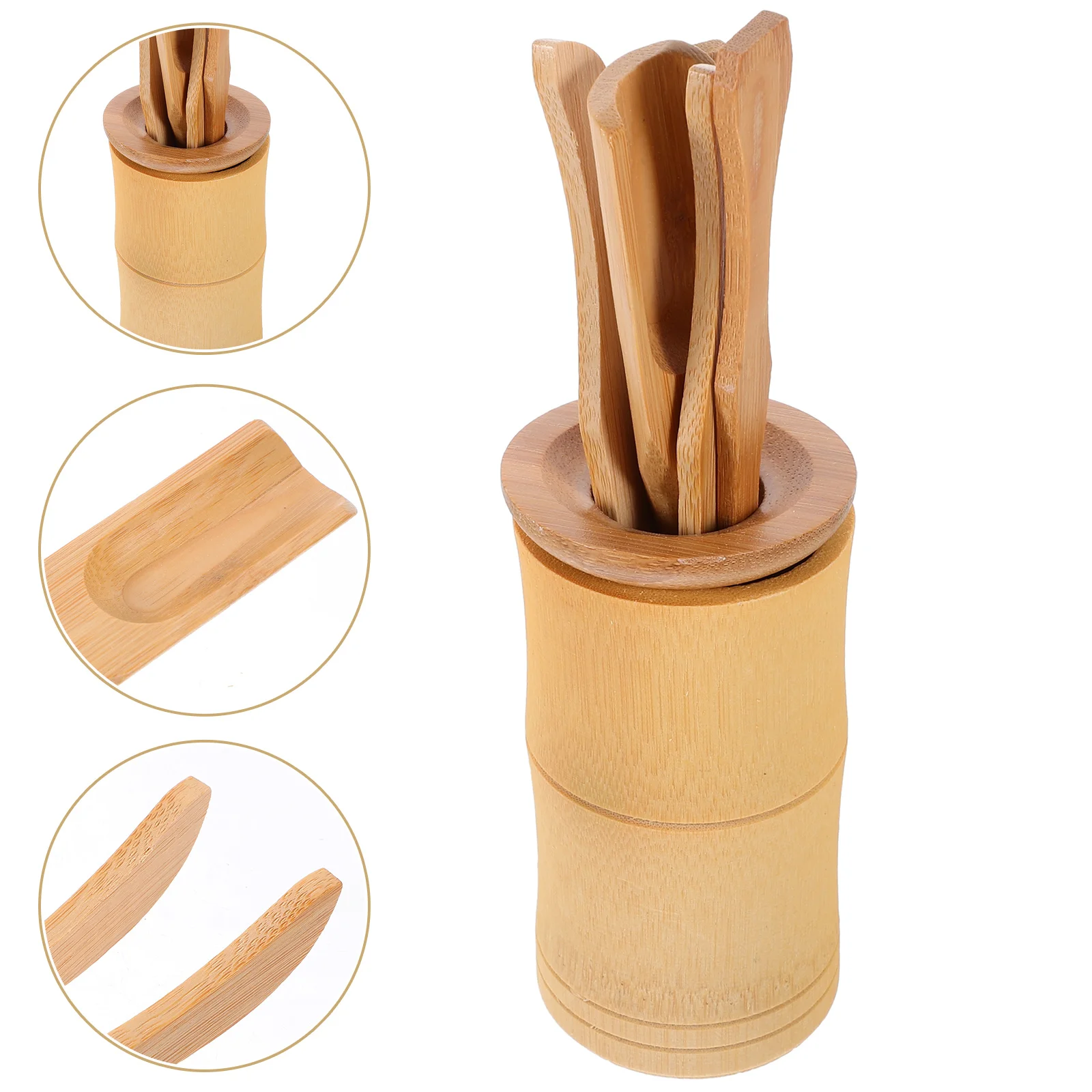 Bamboo Teaware Set 6 Pcs Kitchen Spoon Scoop Clip Bucket Needle Tea Utensils Container Ceremony Accessories Supplies Dining Bar