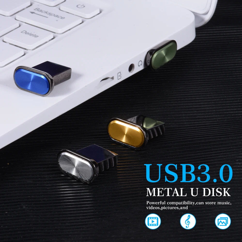

JASTER Mini USB Flash Drive New 3.0 4GB Blue 8GB 16GB Pen Drive 32GB 64GB Mini Metal Color Button Memory Stick Business Gift