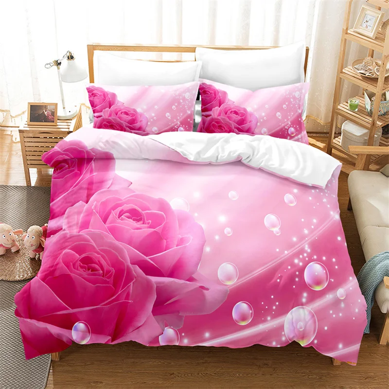 

Pink Rose Bedding Set Plant Flowers Duvet Cover Boys, Quilt Cover Girls Room Gorgeous Bedding King/Queen Duvet Cover Set