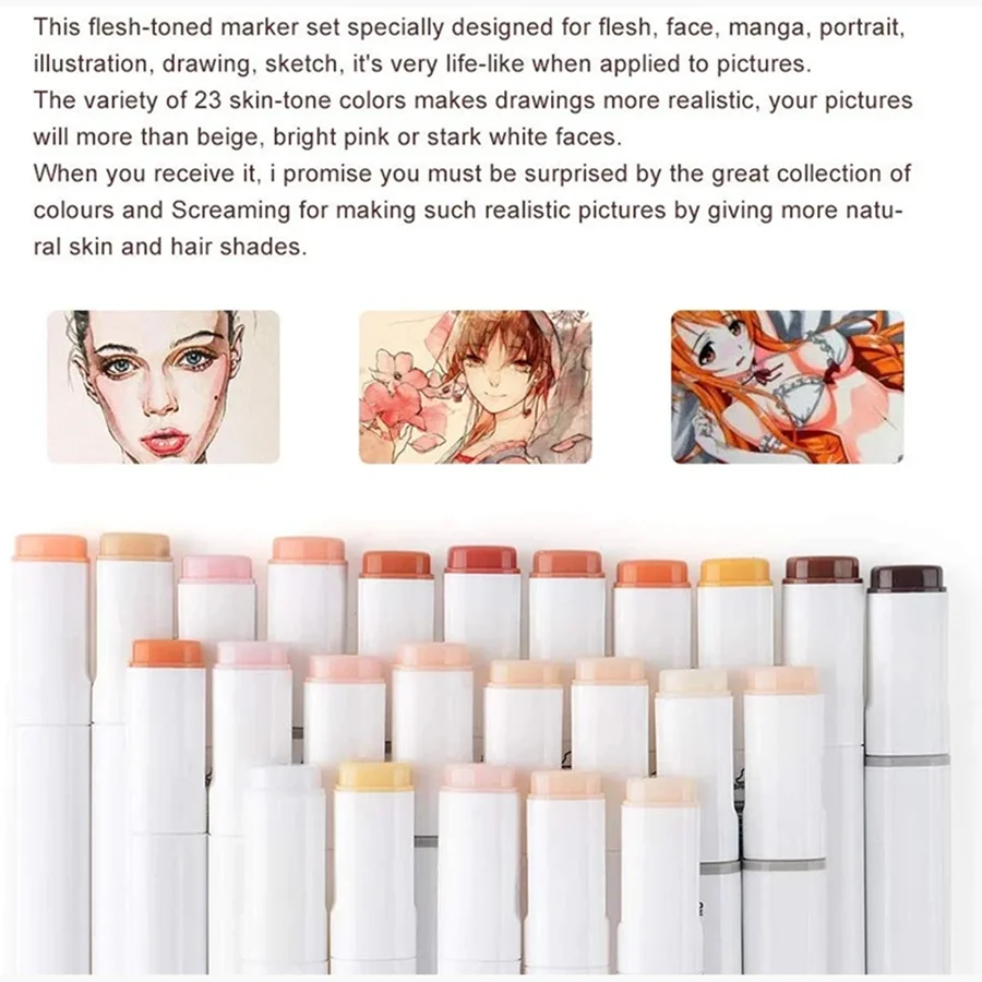 Skin colors markers set, double head brush and wide pen, suitable for professional artists painting sketch illustration portrait 5