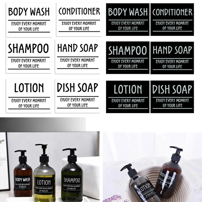Waterproof Lotion Label Stickers PVC Shampoo Conditioner Body Wash Bathroom Shower Soap Dispenser Labels 6/12PCS bathroom labels sticker set