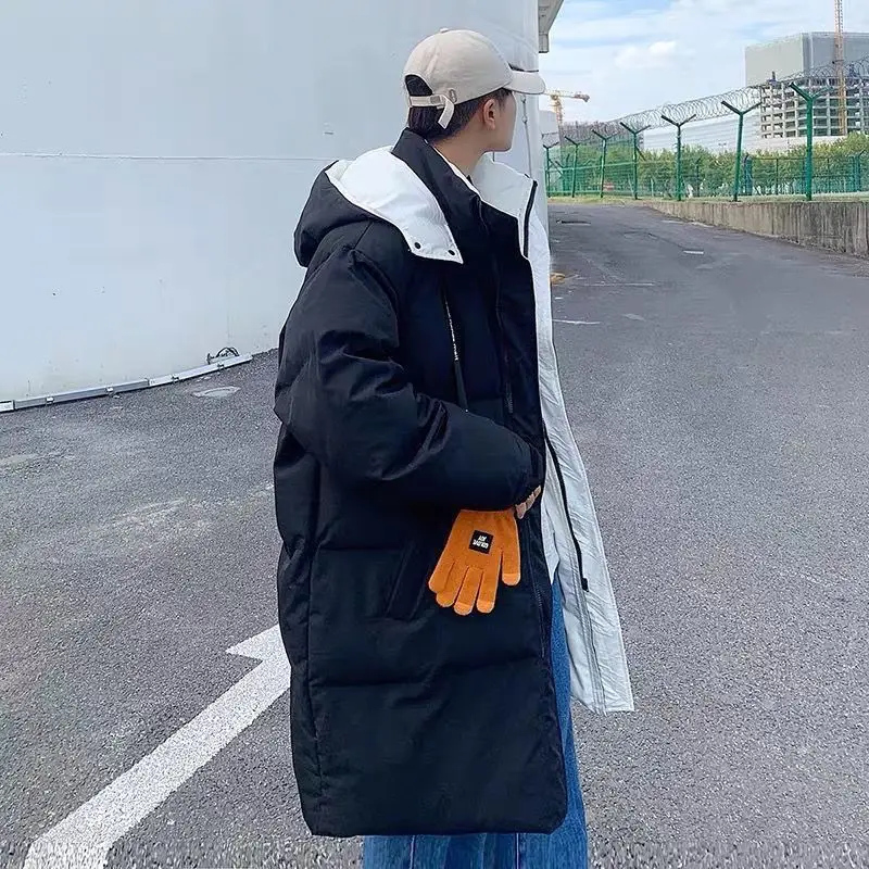 Mid Length Hooded Korean Cotton Jacket Men's Winter Thick Hong Kong Style Ins Trendy Brand Loose Warm Jacket Down Jacket Trend