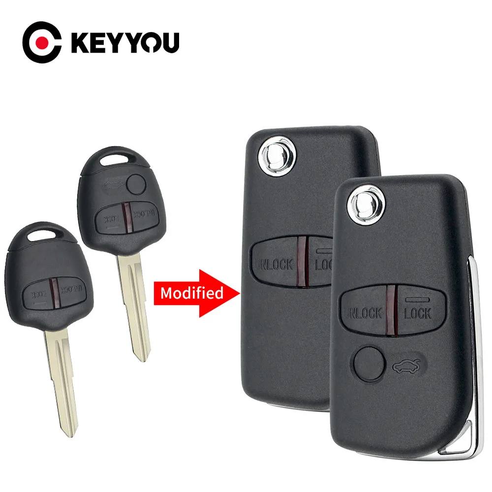 KEYYOU Modified Flip Key Case For Mitsubishi Pajero Sport Outlander Grandis ASX MIT11/MIT8 Blade 2/3 Button Remote Car Key Shell key case,car key shell,car remote key,car key,key shell