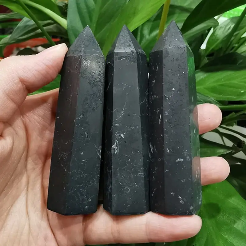 7-11Cm Shungite Natural Stones Cristalli Point Wand Healing Crystal Pyramid Shungite Tower Elite Protection Wiccan Home Decor