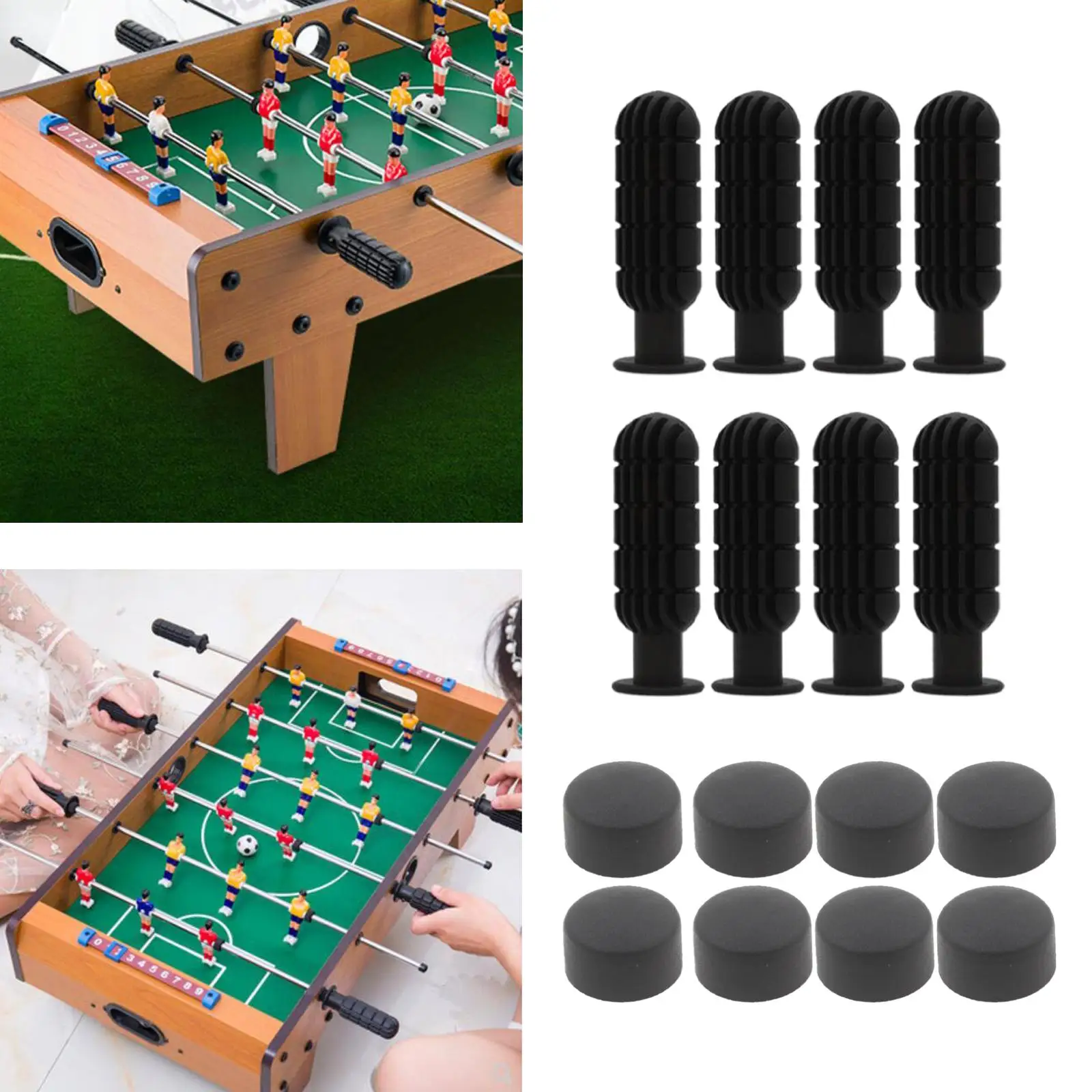 Foosball Handle Replacement 8 Pairs Table Soccer Game Black Handle Grips & End Parts