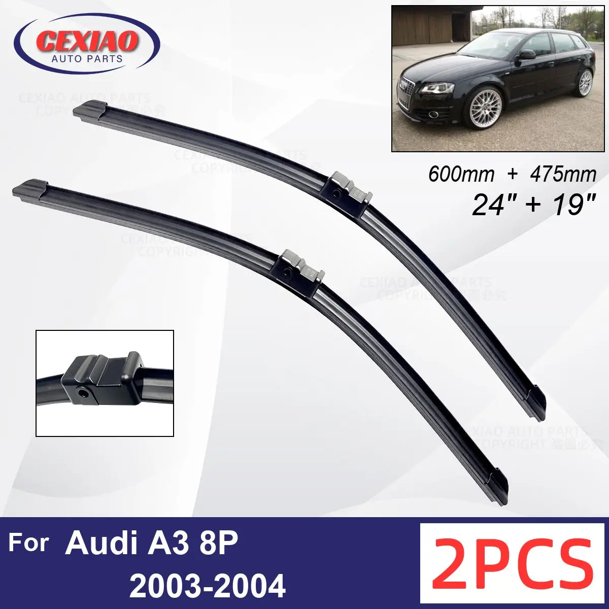 

Автомобильный стеклоочиститель для Audi A3 8P 2003-2004, передние стеклоочистители, мягкие резиновые стеклоочистители, автомобильные стеклоочистители 24 "19" 600 мм 475 мм