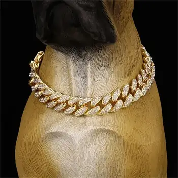 Dog Collar Sparkling Rhinestone Chain Collar for Small Medium Dogs Metal Cat Necklace with Gold Link Pet Jewelry Accessories 1