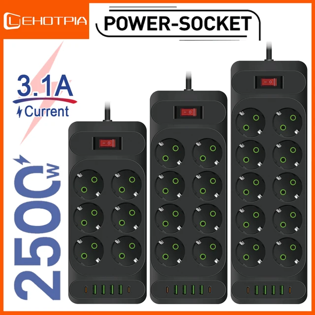 EU 플러그 전원 스트립, AC 콘센트, 멀티 탭 연장 코드, 전기 소켓, USB 포트 4개 포함, 고속 충전, 멀티 프라이즈 네트워크 필터