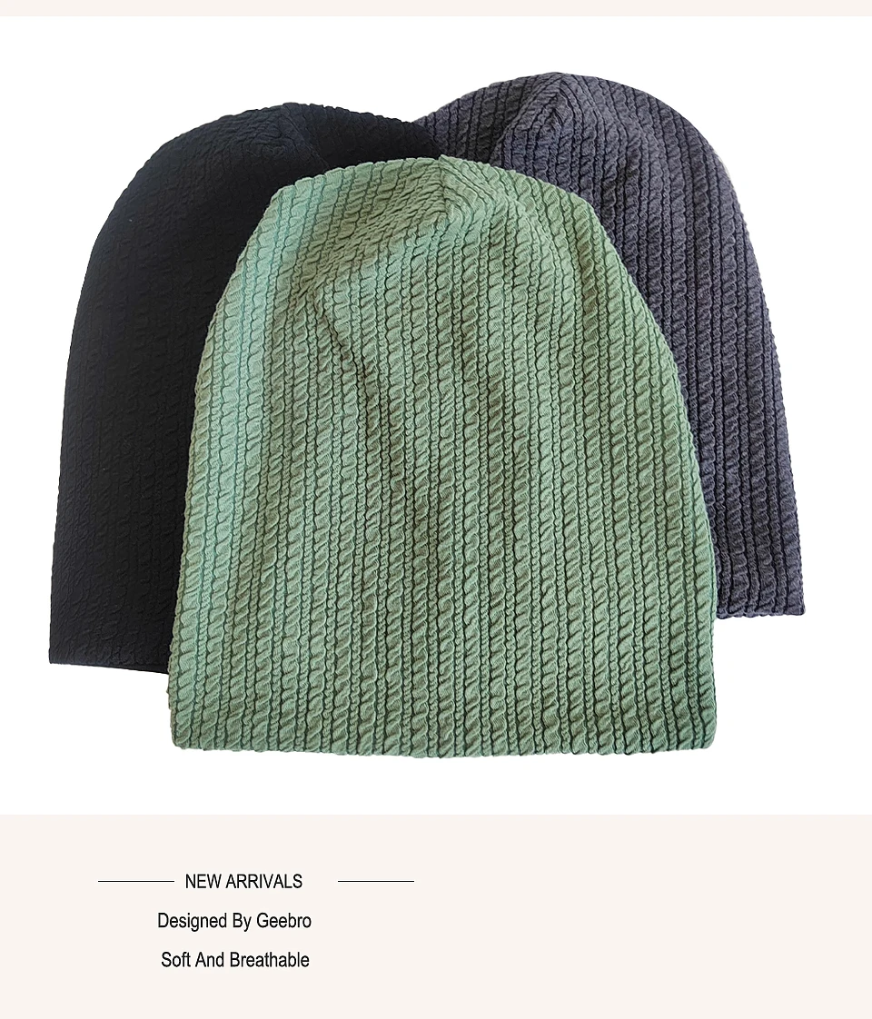 Geebro Frauen Einfarbig Falten Muster Beanie Hut Damen Mode Gestrickte Weiche Warmer Casual Stretch Baggy Skullies Kappe – Detail 6