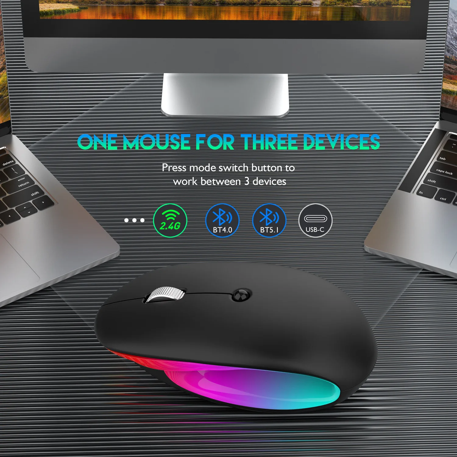 2400DPI RGB 2.4G Bluetooth Mouse Wireless Ergonomic Design Type-C Gaming Mouse Mice for Windows IOS Android 2022 white computer mouse