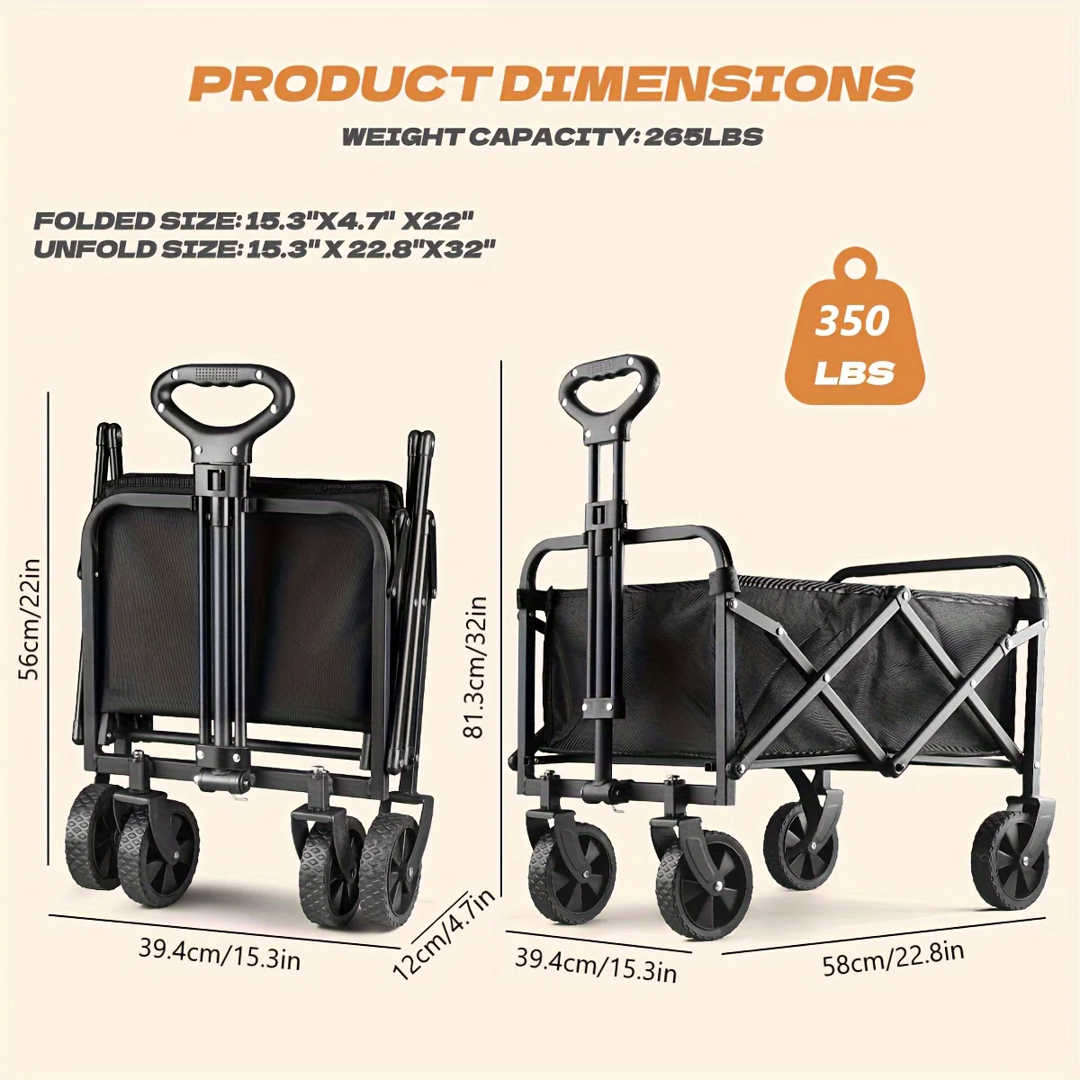 Basics Collapsible Folding Wagon, Heavy Duty, Utility Wagon for Sports, Camping, Garden, and Shopping