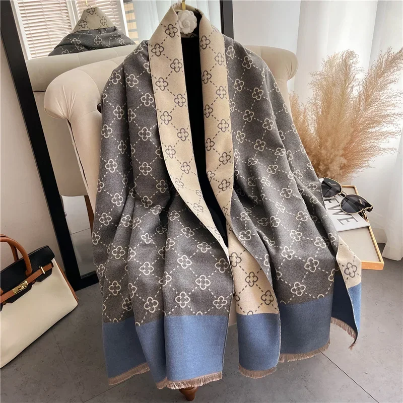 

2024 Winter Women's Scarf Luxury Design Double sided Cashmere Feel Scarf Warm Scarf Shawl