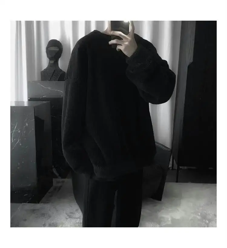 Description Picture 5 of itemSweatshirts Men Solid Simple Warm Autumn Winter Round Neck Streetwear Korean Style Teenagers Hipster Slouchy Clothing Unisex