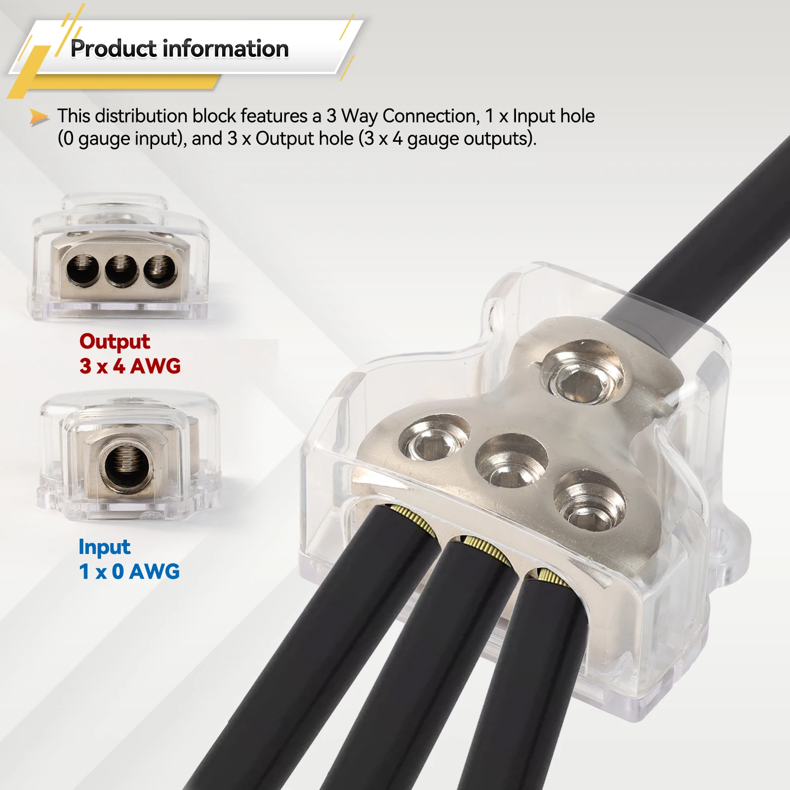 3 Way Amp Distributor Connecting Block 1x 0 Gauge AWG in 3x 4 Gauge AWG Out For Vehicles Car Audio Amplifier Splitter Replace