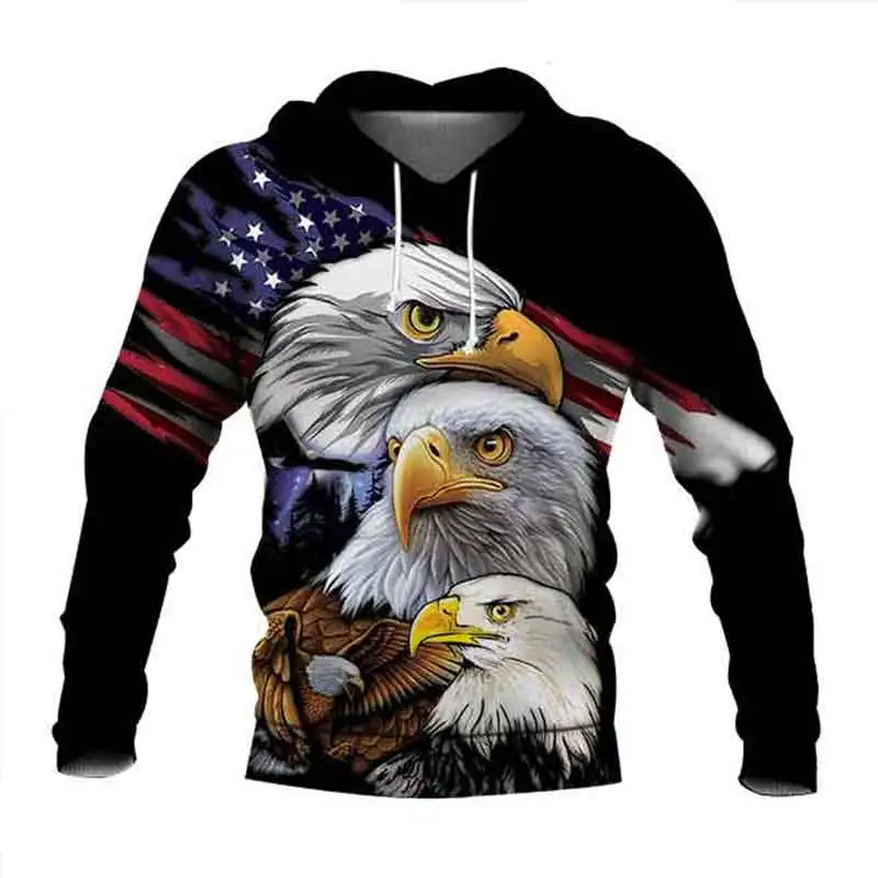 

Wild Animal Hoody 3D Print Bald Eagle Hooded Sweatshirt Autumn Harajuku Casual Streetwear Oversized Coat Men's Pullover