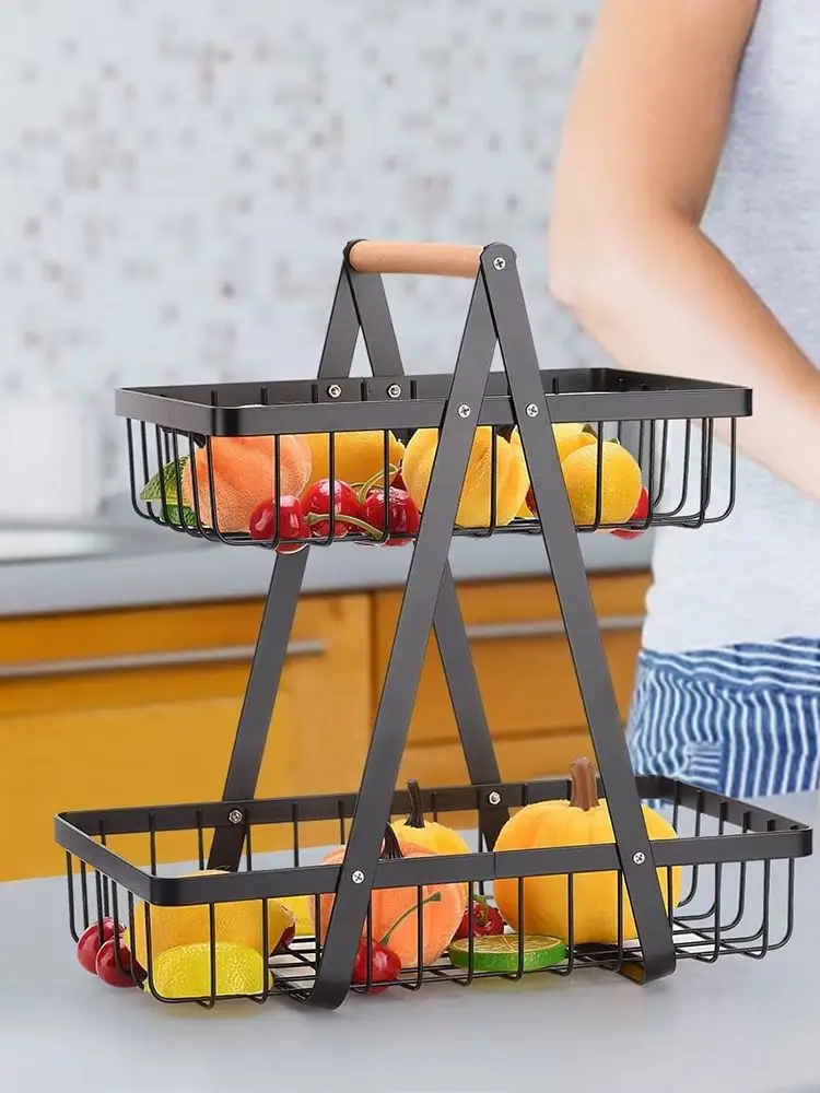 2-Tier Fruit Basket ,Fruit Bowl Holder Bread Basket Vegetable Rack, Detachable Fruit Holder for Fruit, Vegetables, Snacks