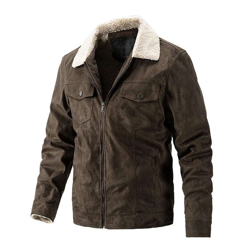 

Men's Vintage Fleece Sherpa Lined Suede TruckerJackets Double Pocket Zipper Front Thicken Warm Winter Coat Outwear