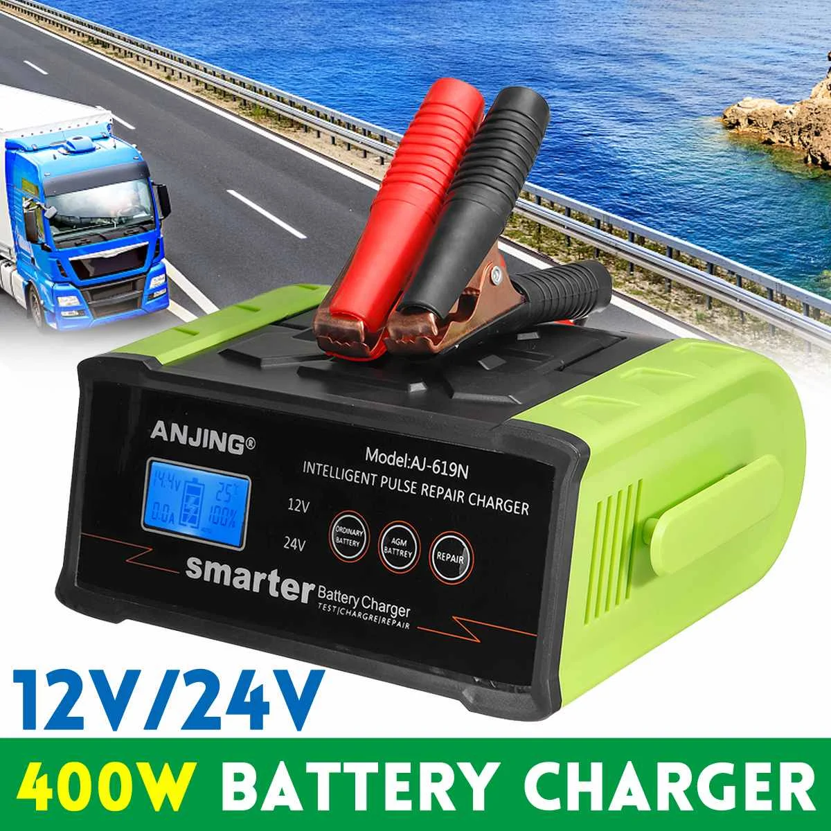 

Universal Mental Battery Charger 12V 25A 400W Safety Protector Cover