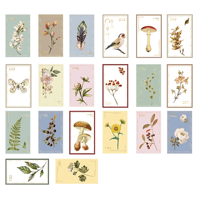 Mr.paper 4Pcs/pack Gold Stamping Vintage Retro Stamp Travel Plant Creative Stickers Deco Stationery Stickers F