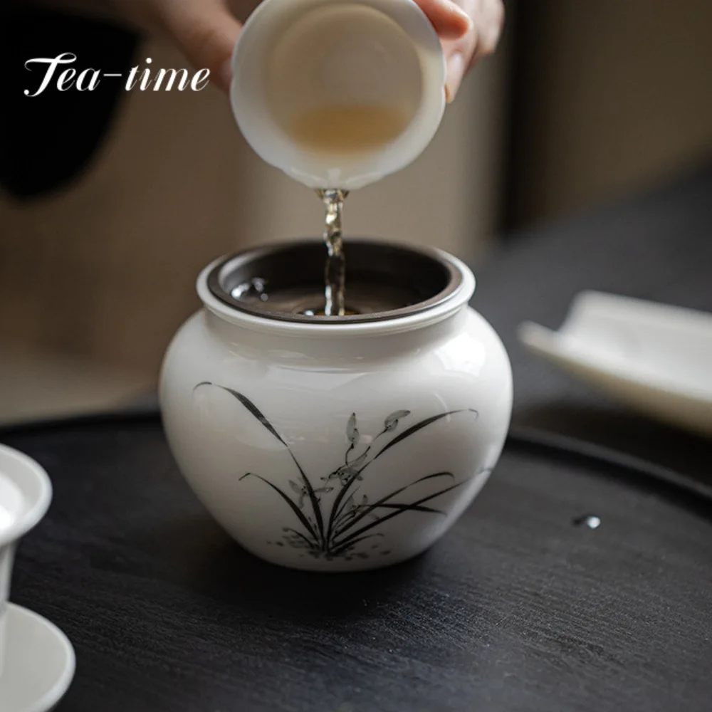 Retro Hand-painted Orchid Jianshui Ceramic Large Cup Washing Bowl with Lid 350ml Household Tea Residue Tank Water Bowl Teaware