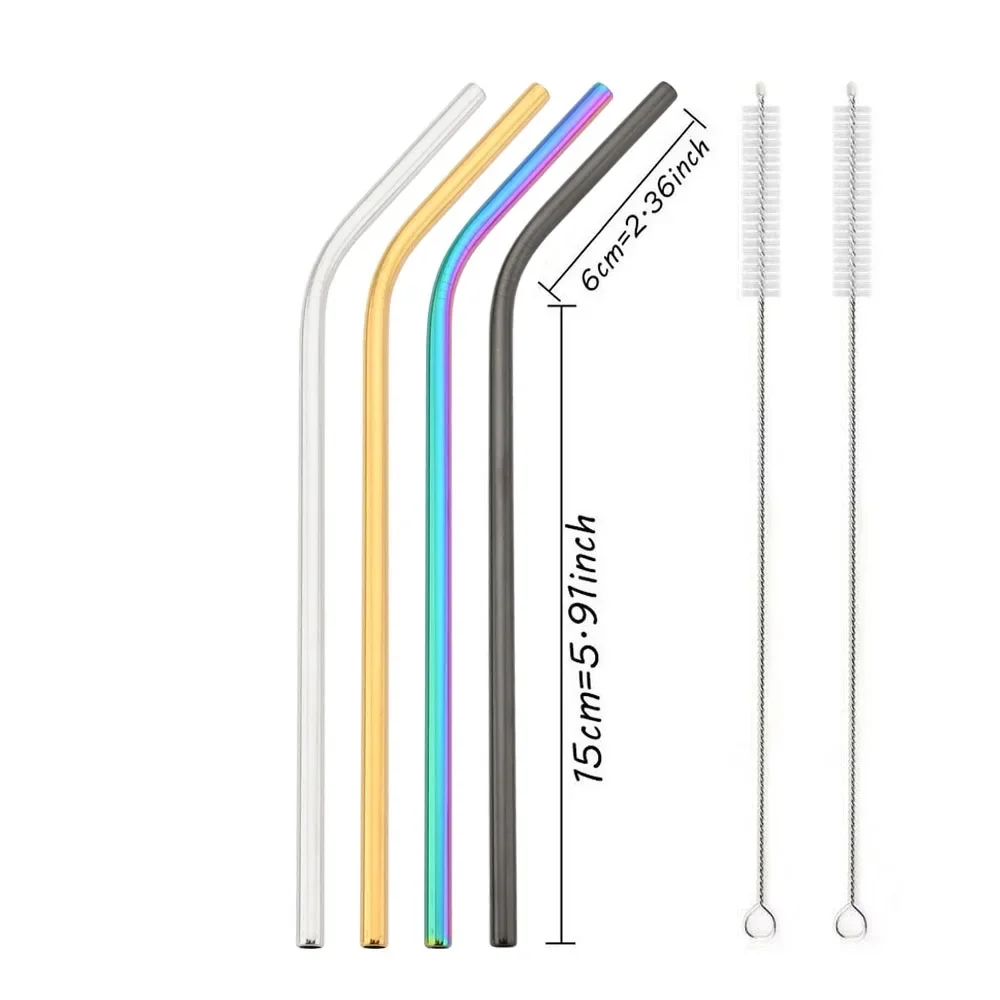 Gold Reusable Stainless Steel Drinking Straws Set with Cleaning Brush - Set of 4
